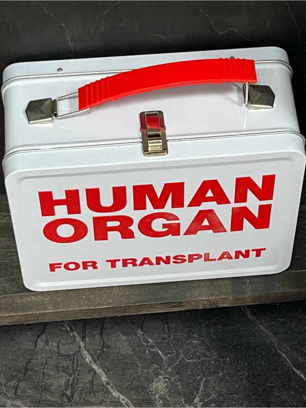 White and Red 'Human Organ' Metal Storage Case with Red Handle